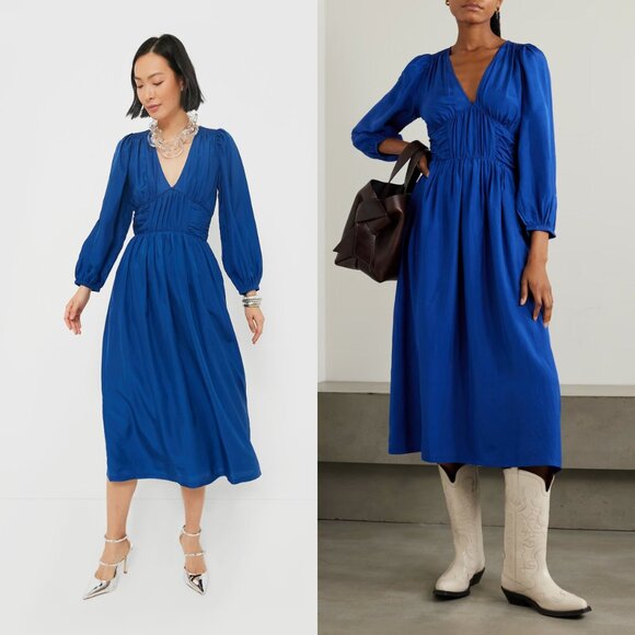 Sea NY Silk Habotai Fabiola Dress Blue Size 4 Midi Dress Boho Feminine Designer - Picture 1 of 11